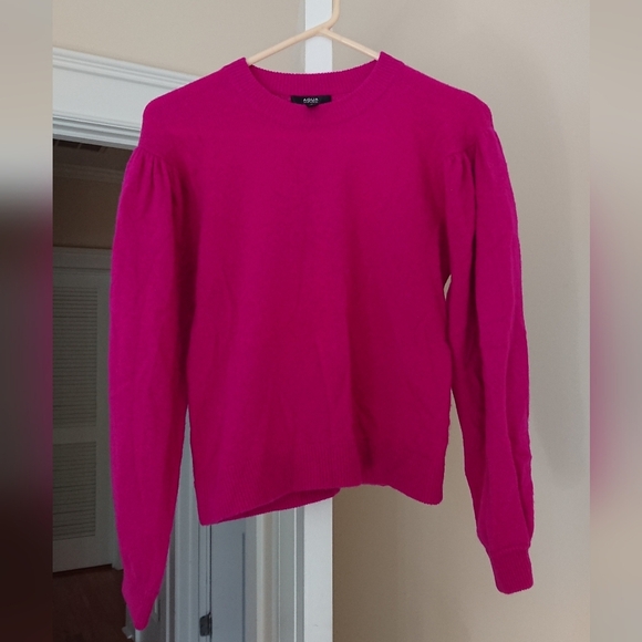 AQUA 100% Cashmere Balloon Sleeve Sweater in magenta size S - Picture 2 of 15